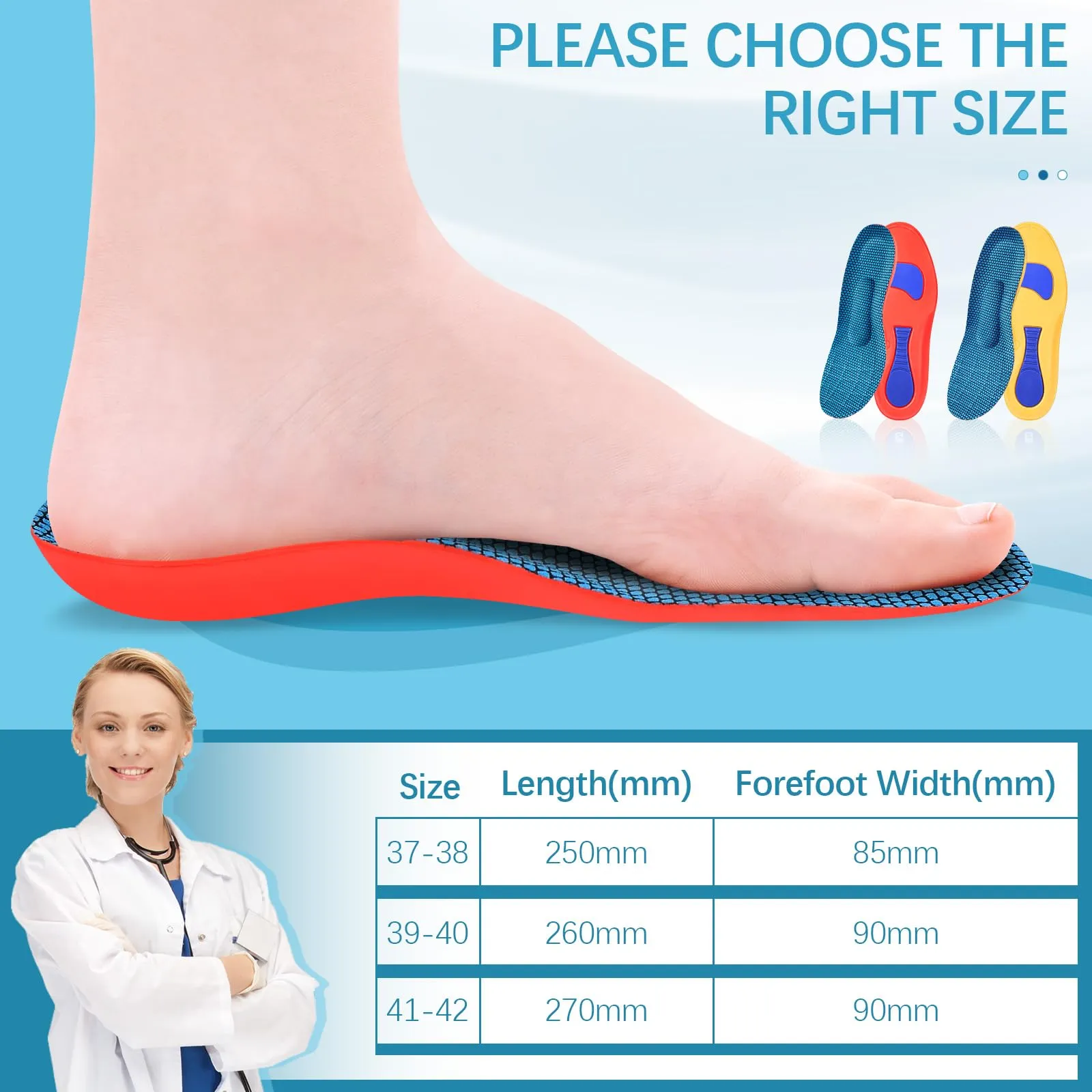 2 pairs of orthopedic insoles, heel spur insoles, arch splayfoot insoles for plantar fasciitis, comfort arch support insoles for men and women, orthopedic insoles for men and women 41-42