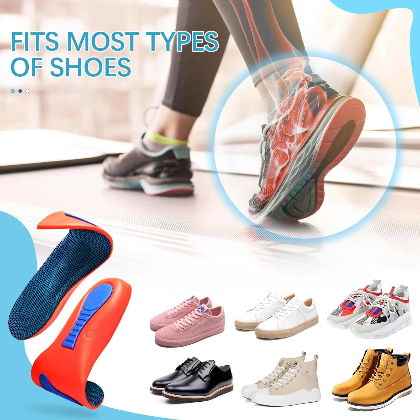 2 pairs of orthopedic insoles, heel spur insoles, arch splayfoot insoles for plantar fasciitis, comfort arch support insoles for men and women, orthopedic insoles for men and women 41-42