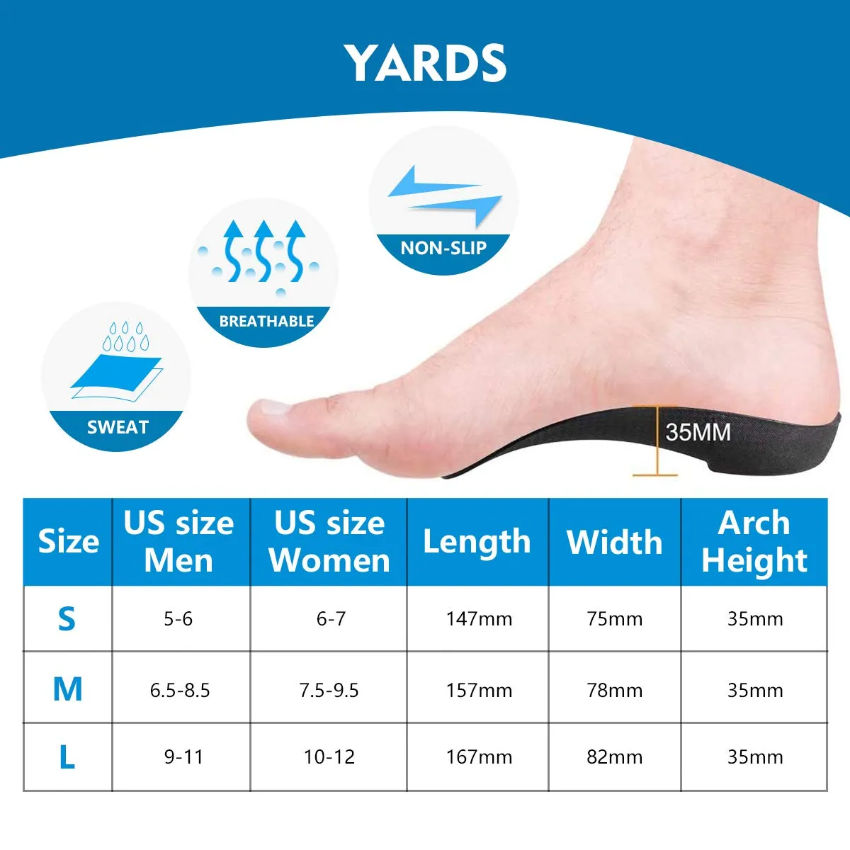 3/4 Arch Support Insoles for Women/Men,QBK Orthotics Shoe Insoles High Arch Supports Shoe Insoles for Plantar Fasciitis, Flat Feet, Over-Pronation,Height Increase Insoles, Heel Cushion Inserts，M M:(men6.5-8.5/Women7.5-9.5) M:(Men6.5-8.5/Women7.5-9.5)