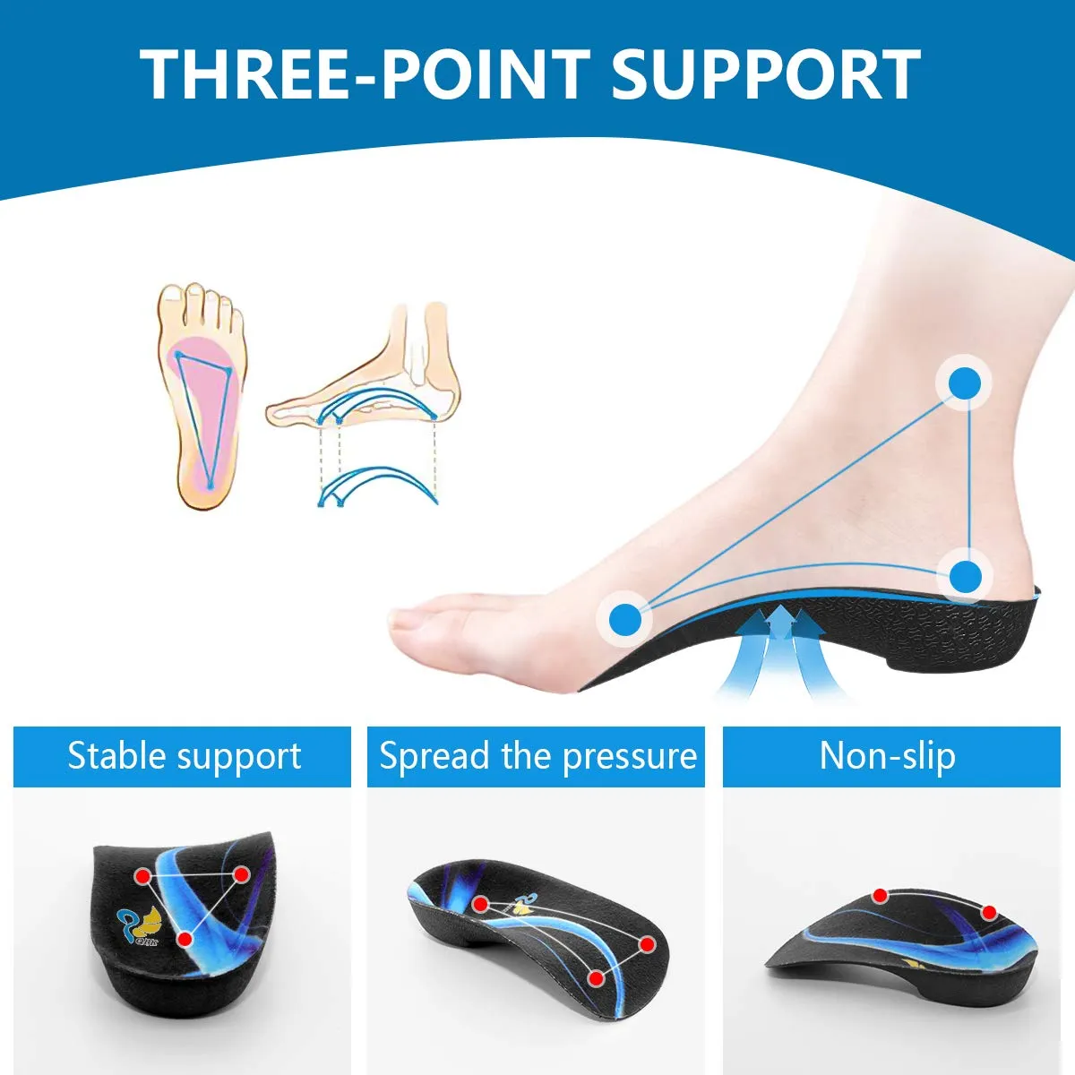 3/4 Arch Support Insoles for Women/Men,QBK Orthotics Shoe Insoles High Arch Supports Shoe Insoles for Plantar Fasciitis, Flat Feet, Over-Pronation,Height Increase Insoles, Heel Cushion Inserts，M M:(men6.5-8.5/Women7.5-9.5) M:(Men6.5-8.5/Women7.5-9.5)