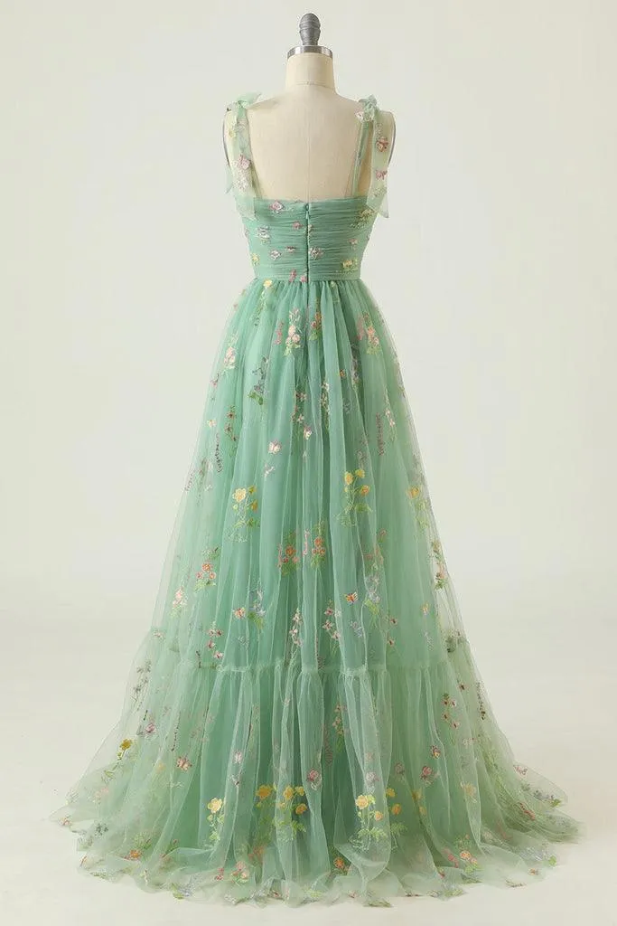 A-line Sweetheart Grey Blue Embroidery Long Prom Formal Dress PSK330