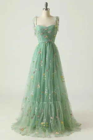 A-line Sweetheart Grey Blue Embroidery Long Prom Formal Dress PSK330