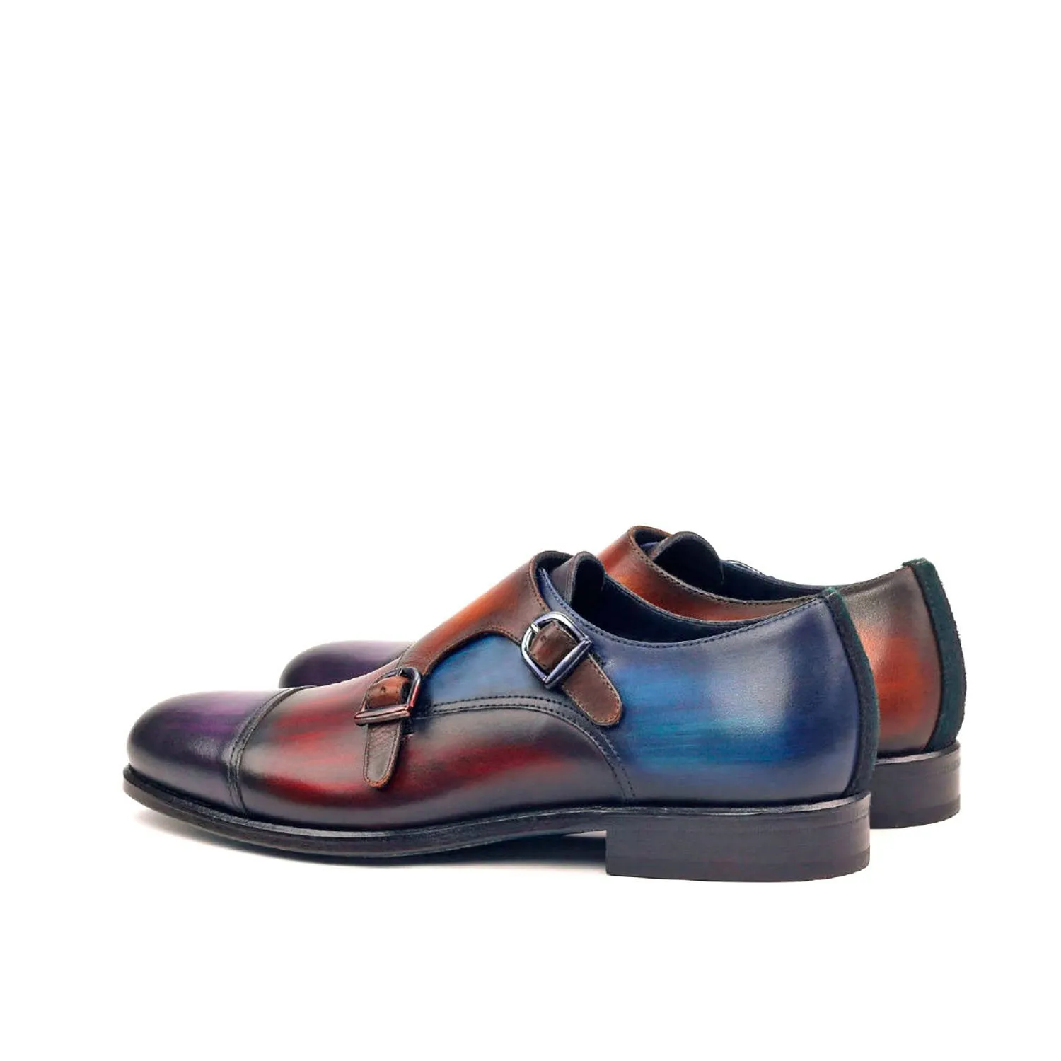 Ambrogio Bespoke Men's Handmade Custom Made Shoes Multi-Color Patina Leather Monk-Straps Loafers (AMB1259)