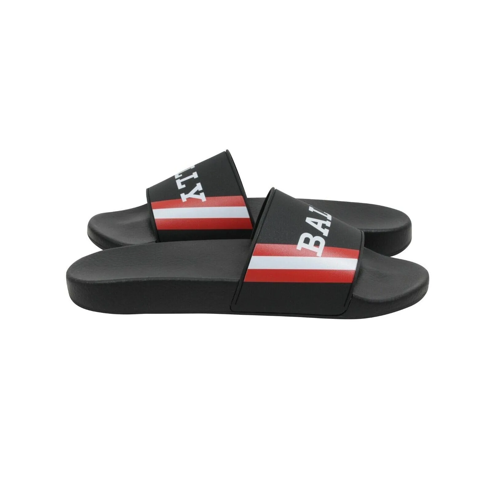 Black White Red Striped Logo Pool Slides Sandals Flip Flops
