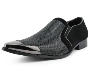 Bolano Dezzy Men’s Black Suede Rhinestone Tuxedo Slippers