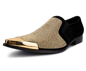 Bolano Dezzy Sparkling Gold Glitter Men's Tuxedo Slip On Dress Shoes