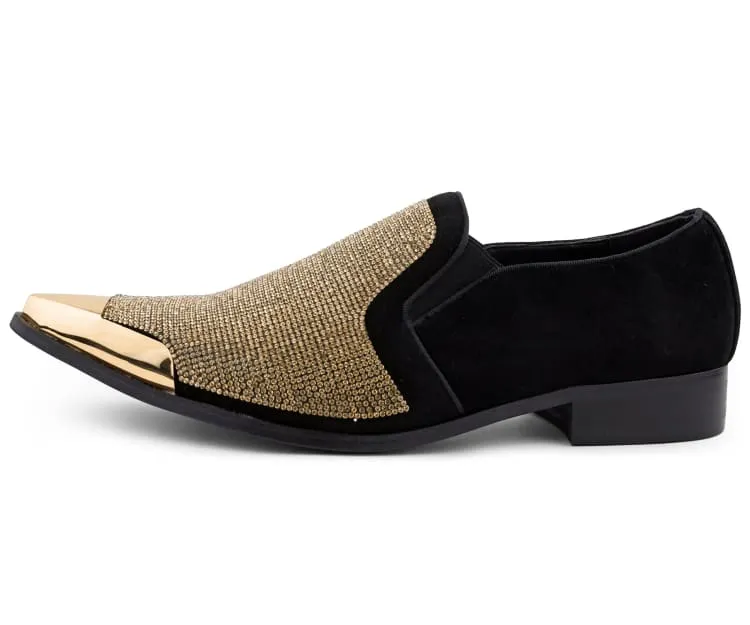 Bolano Dezzy Sparkling Gold Glitter Men's Tuxedo Slip On Dress Shoes
