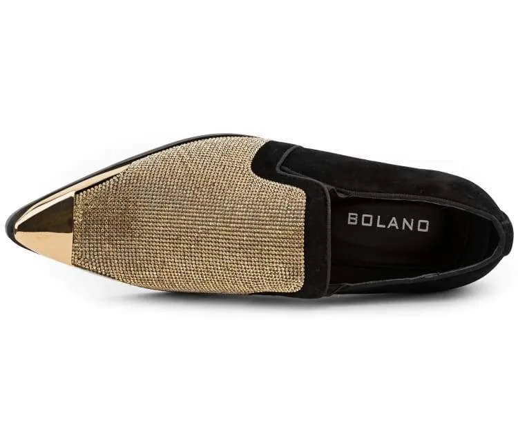 Bolano Dezzy Sparkling Gold Glitter Men's Tuxedo Slip On Dress Shoes