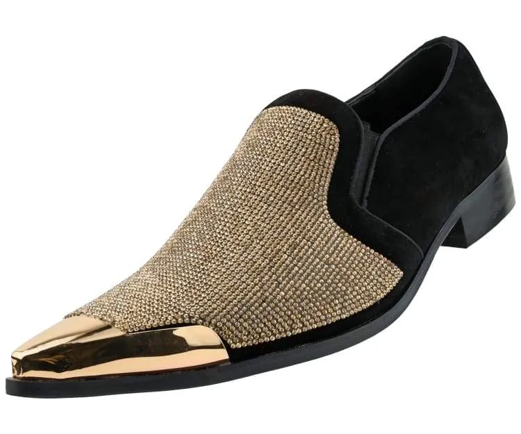 Bolano Dezzy Sparkling Gold Glitter Men's Tuxedo Slip On Dress Shoes