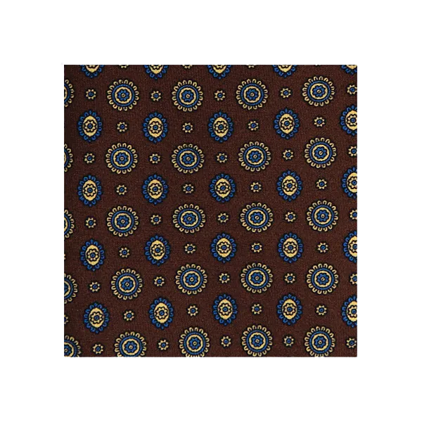 Brown Floral Printed Silk Tie - 3 Fold