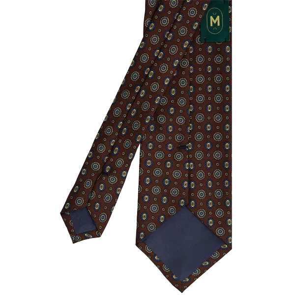 Brown Floral Printed Silk Tie - 3 Fold