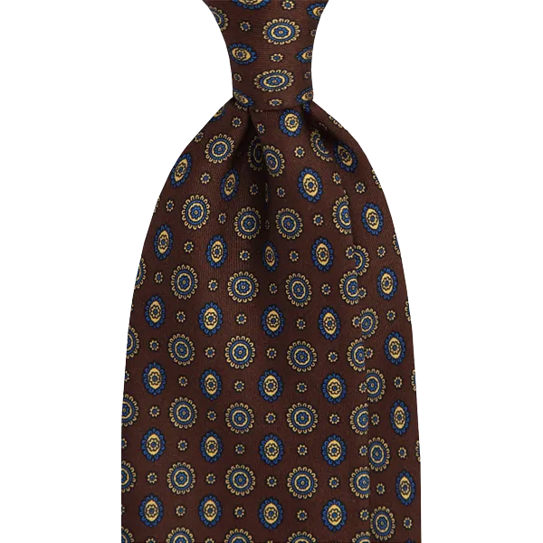Brown Floral Printed Silk Tie - 3 Fold