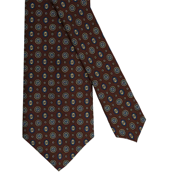 Brown Floral Printed Silk Tie - 3 Fold