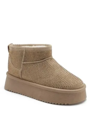 DARCY DIAMANTE CAMEL ULTRA PLATFORM ANKLE SLIPPER BOOTS