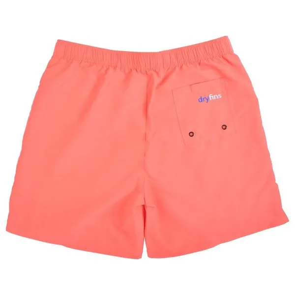 DryFins Boys Anti-Chafe Swim Trunks in Coral Red - Built-in Compression Liner