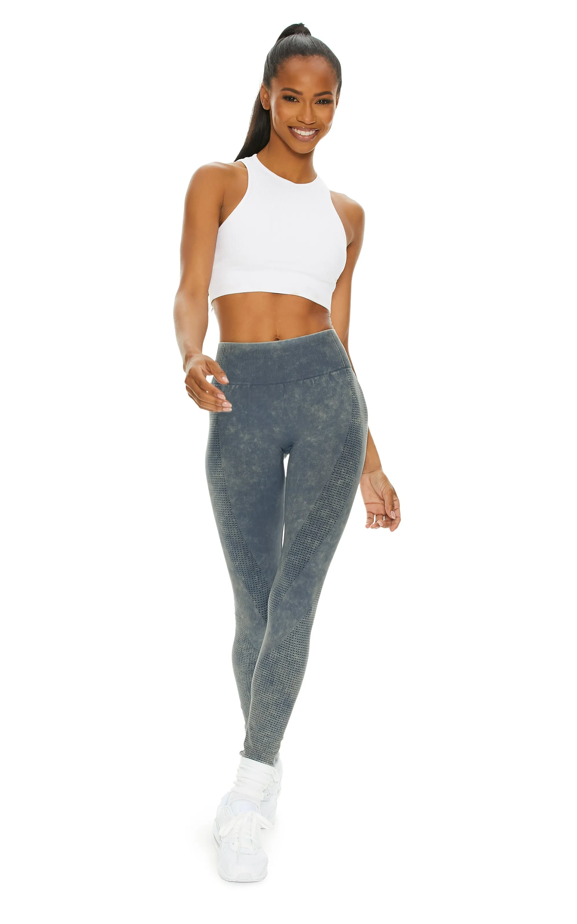 Get Up And Go Seamless Rib High-Neck Sports Bra | White
