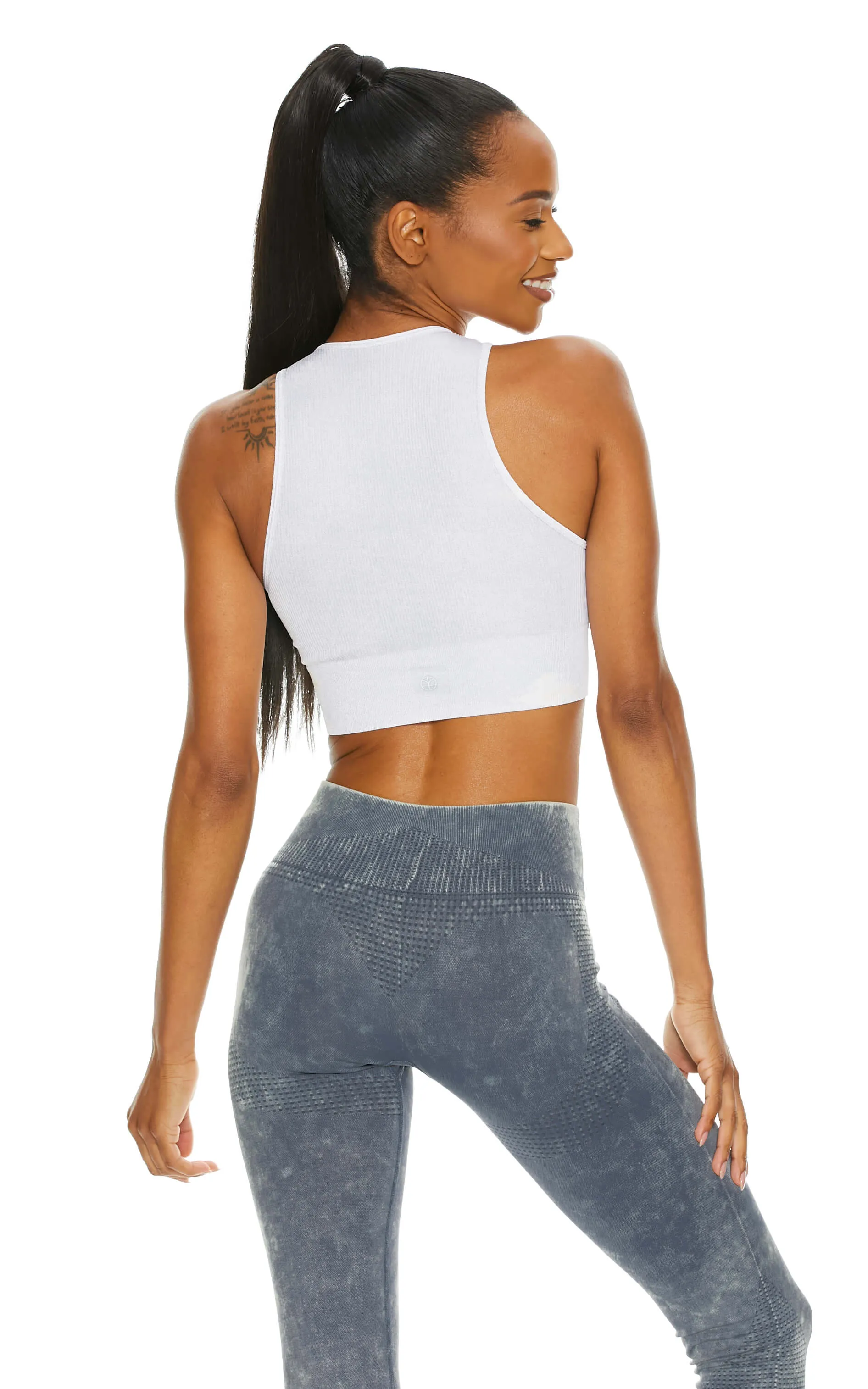 Get Up And Go Seamless Rib High-Neck Sports Bra | White