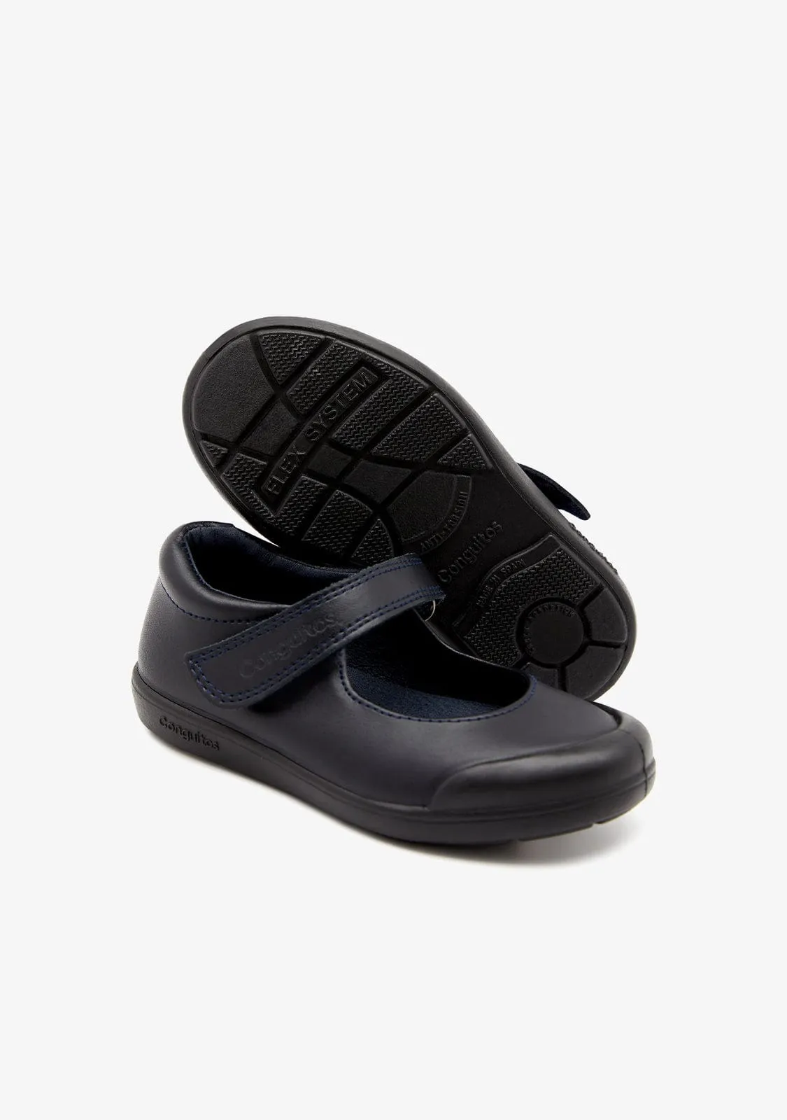 Girl's Navy Washable Leather School Shoes