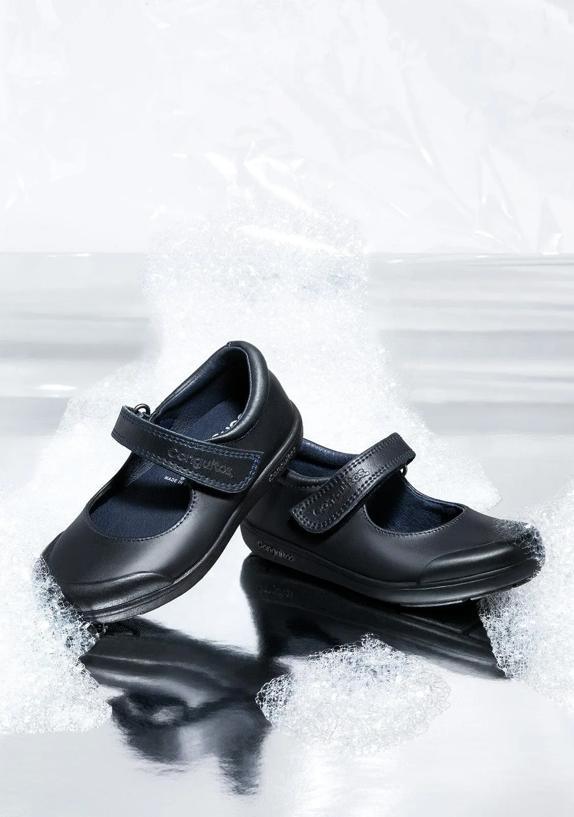 Girl's Navy Washable Leather School Shoes