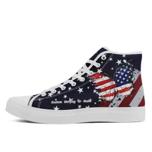 Luxury Gifts,Personalized Patriotic Sneakers, Custom Butterfly Design Shoes, High-Top Casual Shoe, Gift Shoes