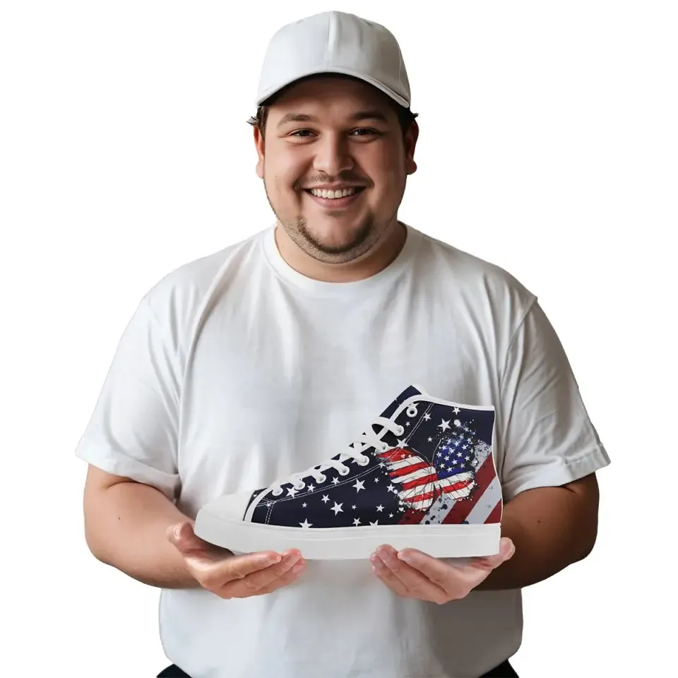 Luxury Gifts,Personalized Patriotic Sneakers, Custom Butterfly Design Shoes, High-Top Casual Shoe, Gift Shoes