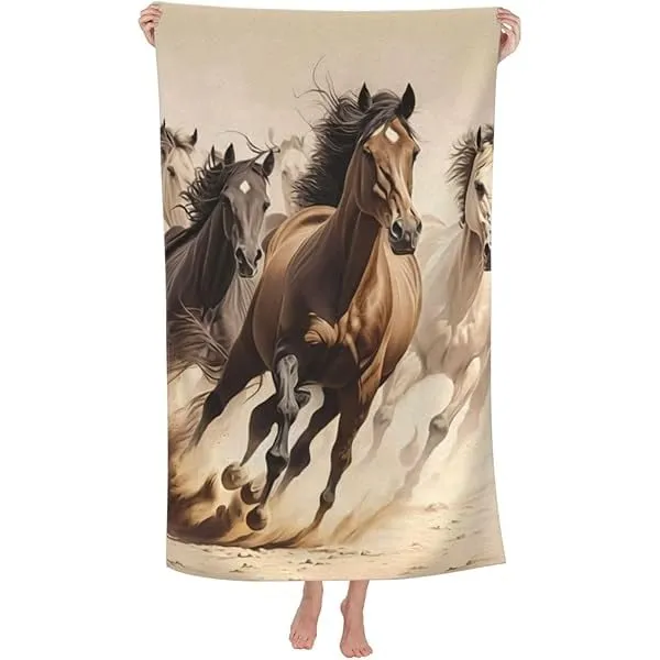 NEW Beach Towel Microfibre Oversized 40X70in Bath Towel Extra Large for Kids Men and Women for Travel Gym Yoga Sports Swim Camping Spa Sunbed Cover Animals Horse Print