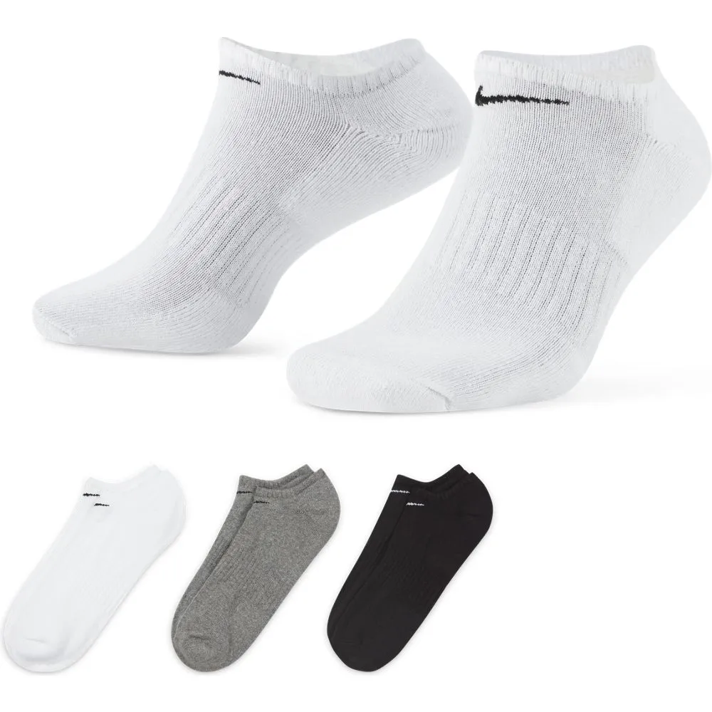 Nike Everyday Cushioned No-Show Socks 3 Pack White / Black / Grey