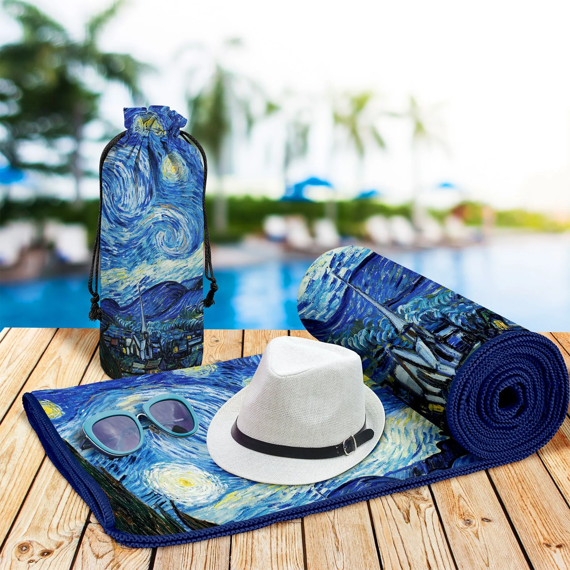 Oversized Beach Towel 40x63" - Microfiber, Quick-Dry, van Gogh Starry Night