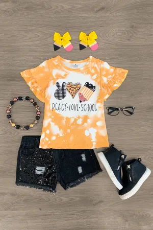 "Peace Love School" Ruffle Sleeve Top