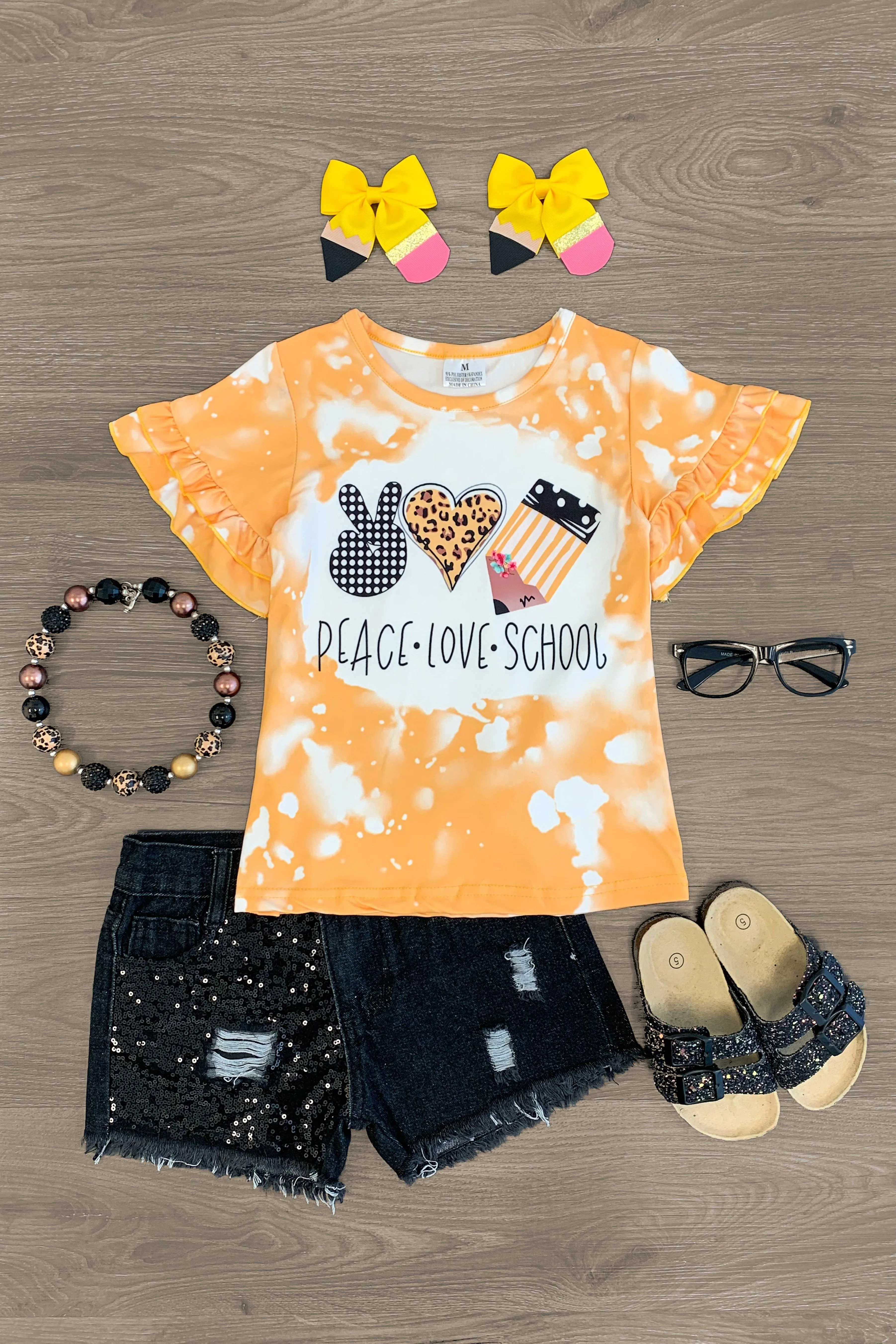 "Peace Love School" Ruffle Sleeve Top