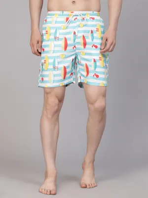 Style Quotient Men Multi Color Surf Boat Printed Polyester Swim Short
