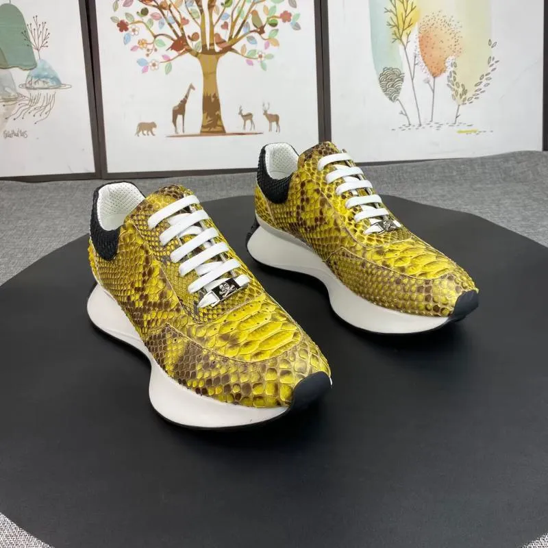 Trendy python pattern leather men's sneakers