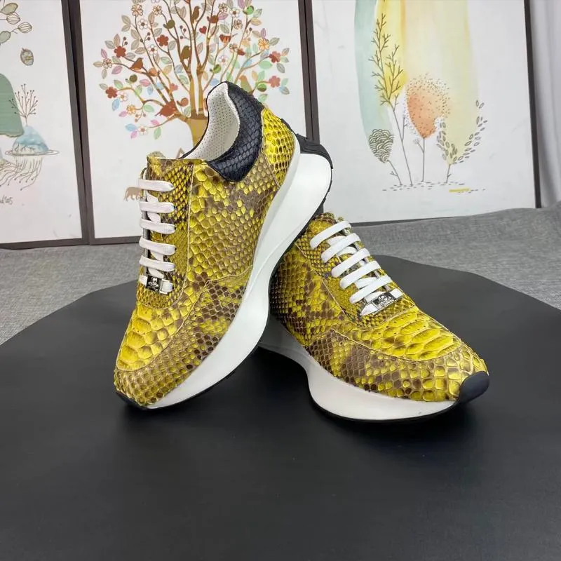 Trendy python pattern leather men's sneakers