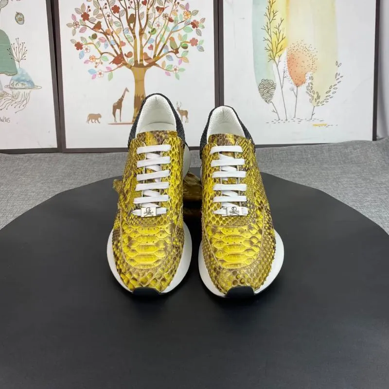 Trendy python pattern leather men's sneakers
