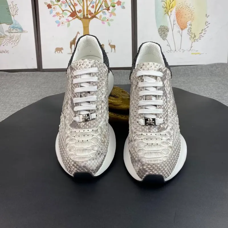 Trendy python pattern leather men's sneakers