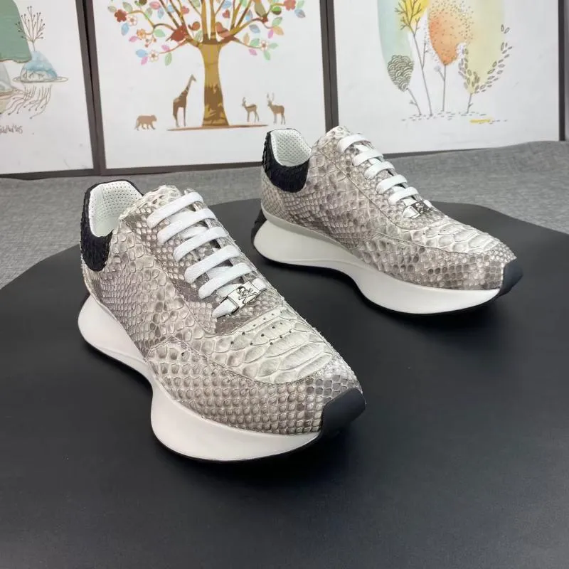 Trendy python pattern leather men's sneakers