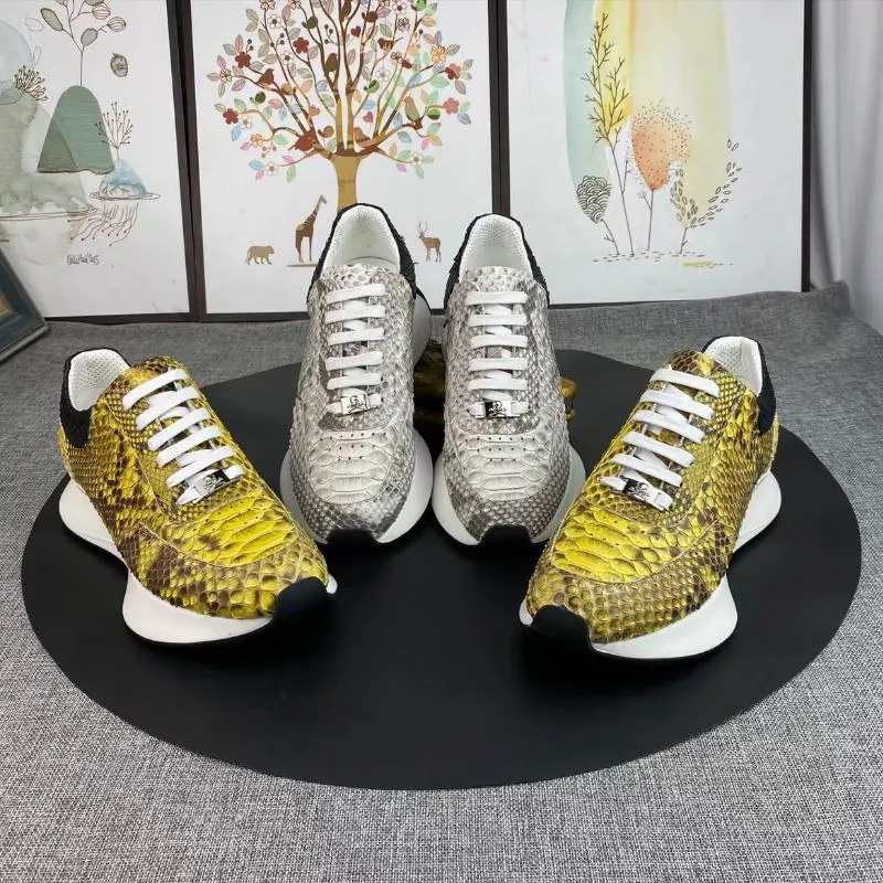 Trendy python pattern leather men's sneakers