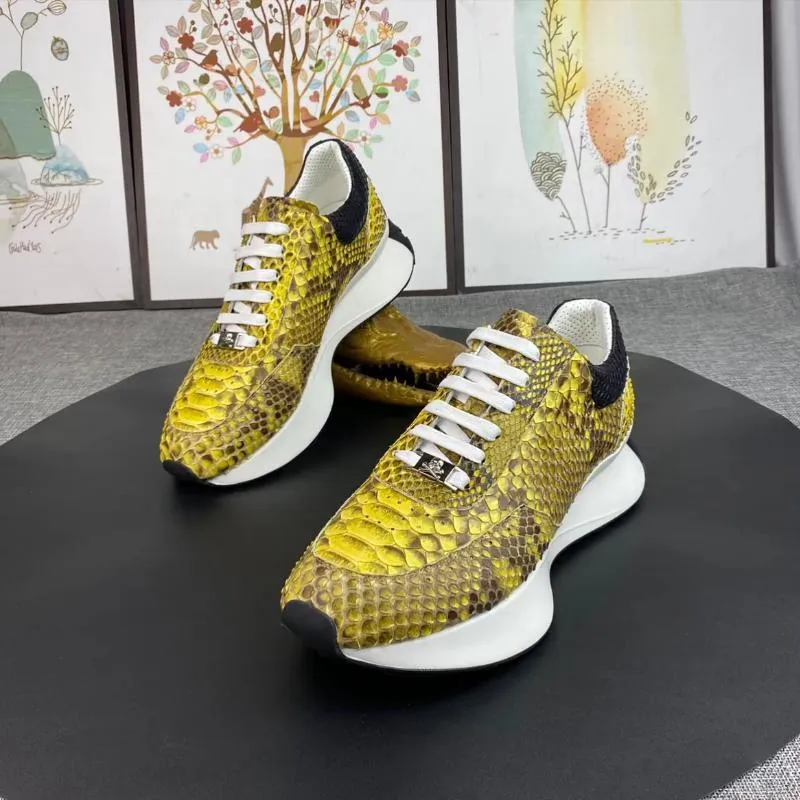 Trendy python pattern leather men's sneakers