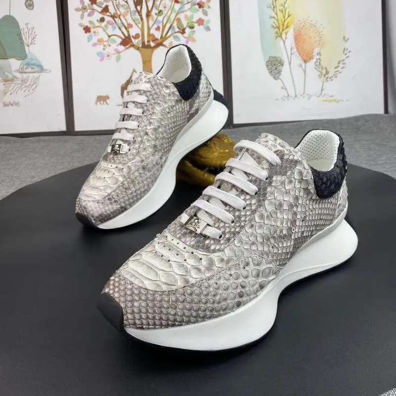 Trendy python pattern leather men's sneakers