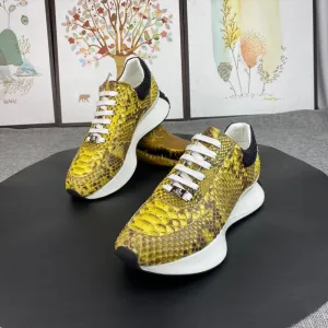Trendy python pattern leather men's sneakers