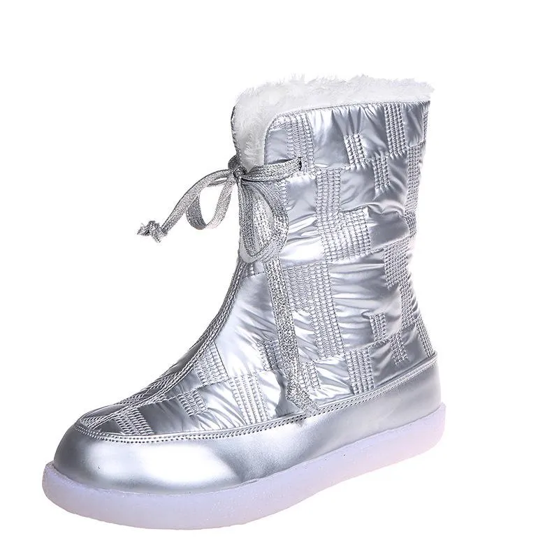 Women Fall Winter Turn Down Lining Faux Fur Lace Up Flat Heel Snow Boots