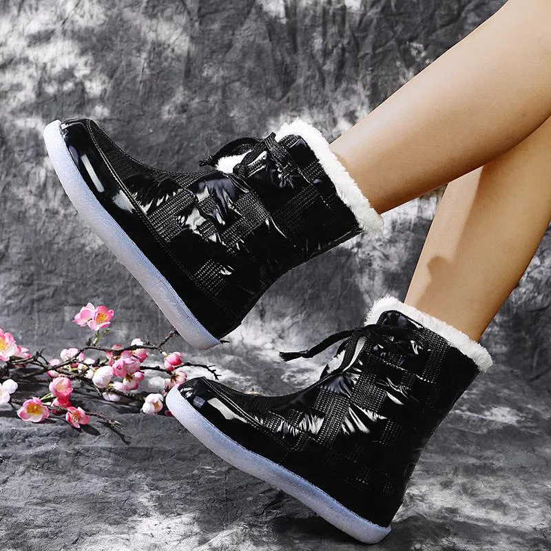 Women Fall Winter Turn Down Lining Faux Fur Lace Up Flat Heel Snow Boots