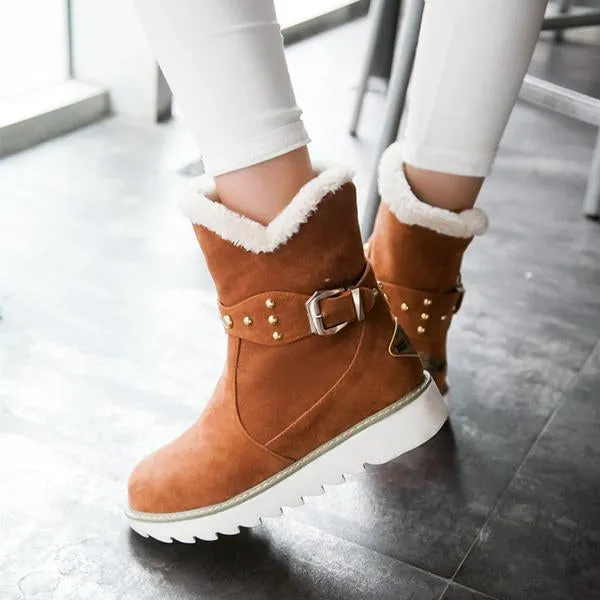 Women's Casual Rivet Buckle Thick-Soled Snow Boots 63648246S