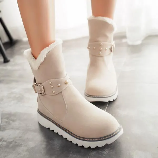 Women's Casual Rivet Buckle Thick-Soled Snow Boots 63648246S