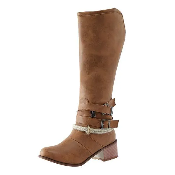 Women'S Chunky Heel Vintage Belt Buckle Boots 51764719C
