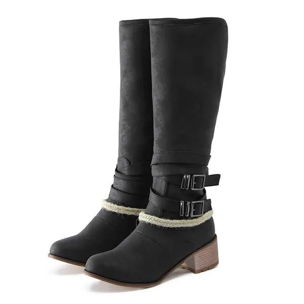 Women'S Chunky Heel Vintage Belt Buckle Boots 51764719C