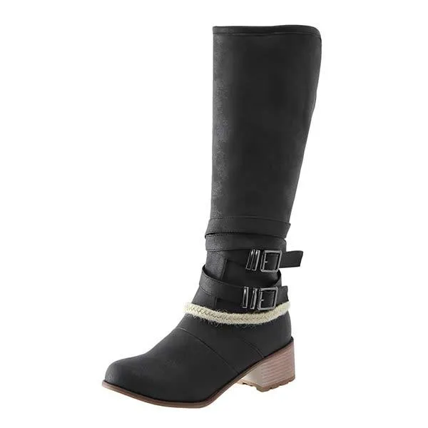 Women'S Chunky Heel Vintage Belt Buckle Boots 51764719C