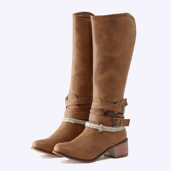 Women'S Chunky Heel Vintage Belt Buckle Boots 51764719C