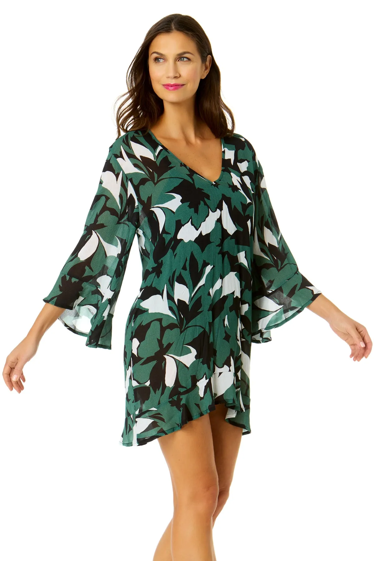 Women's Desert Bloom Flounce V Neck Tunic Swimsuit Cover Up