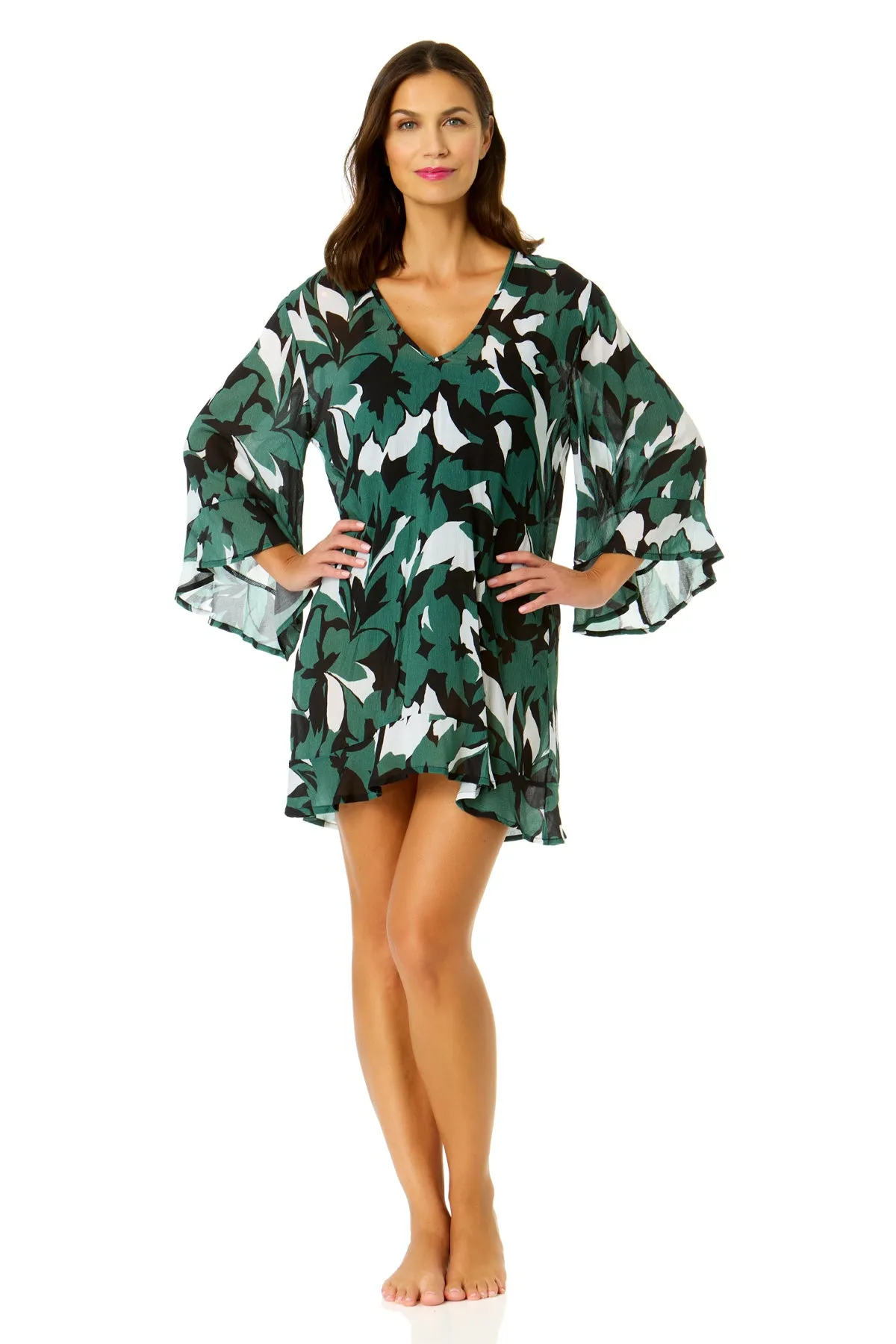 Women's Desert Bloom Flounce V Neck Tunic Swimsuit Cover Up